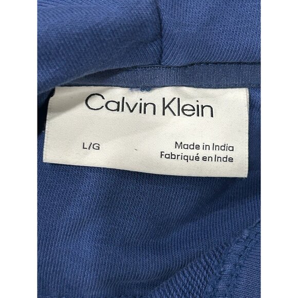 Calvin Klein Blue Hoodie With Kangaroo Pocket Drawstring Hood Sz Large - Picture 5 of 9
